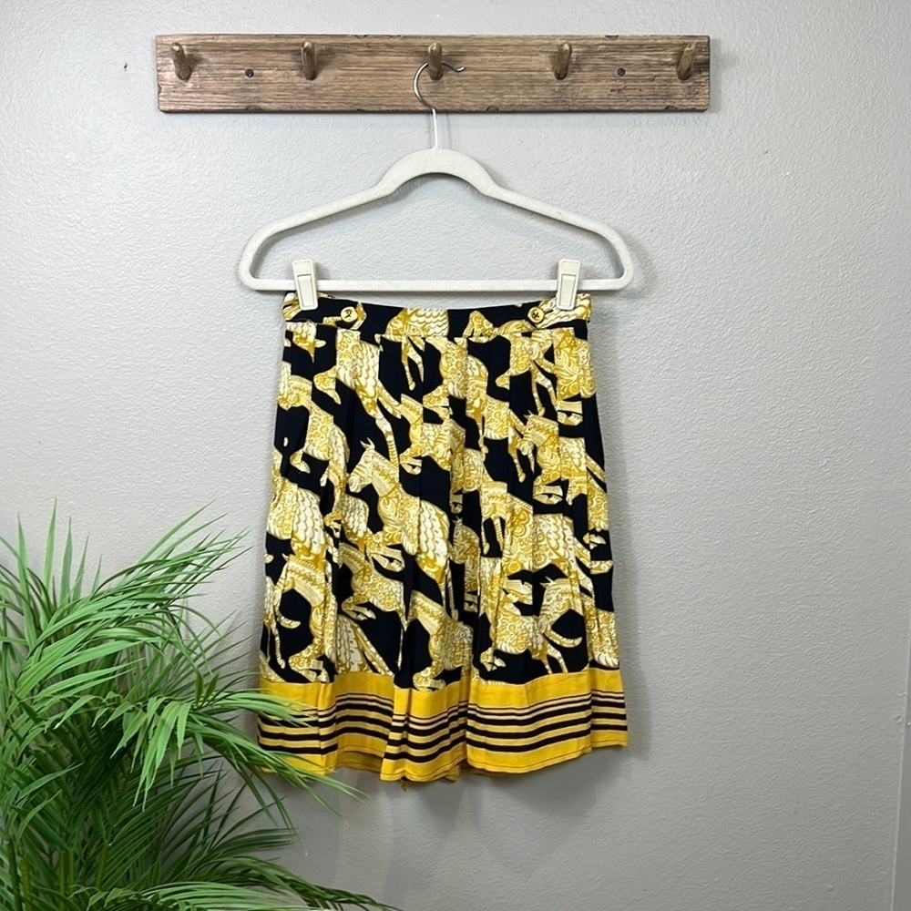 Maeve Anthropologie Pleated Skirt 2 Black Gold Horse - Picture 2 of 7